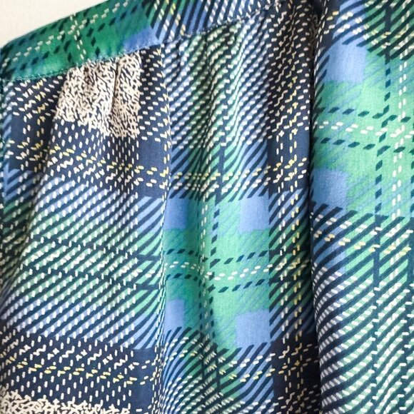 Vintage Pierre Segade France Blue Green Plaid Neck Bop Long Sleeve Blpouse M/L - Picture 4 of 9